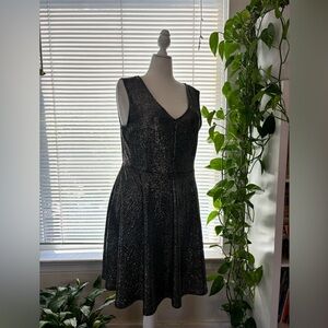 Holiday Party Dress! Gold on black skater dress. Full skirt.